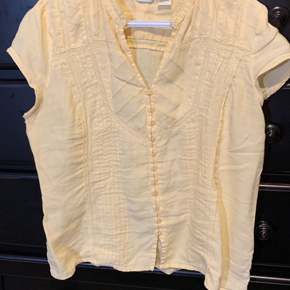 Women's 100% Linen large short sleeved light yellow Blouse, RIchard Malcolm